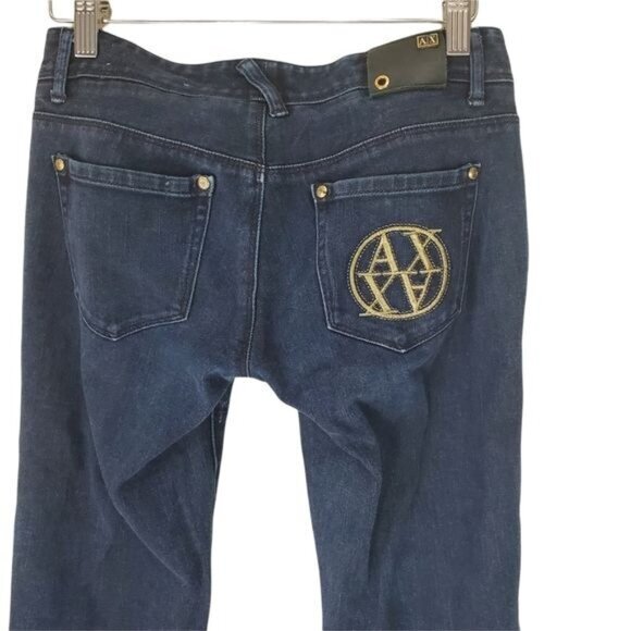 A/X ARMANI EXCHANGE Womens Jeans Size 2S Straight Distressed Low Rise Dark Wash - Picture 10 of 13
